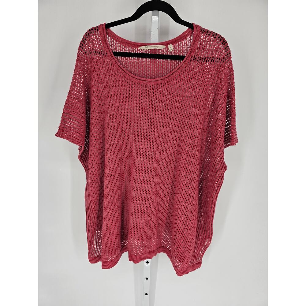 Soft Surrounding Women's Pink Linen-Cotton Open Knit Dolman Poncho Top Size M